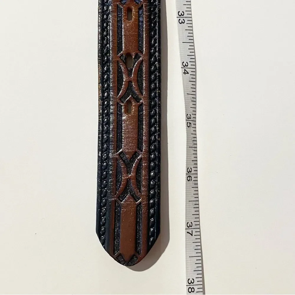 Vintage Hand Stained Latitan Tooled Leather Belt Women's Size 34 Western Cowgirl